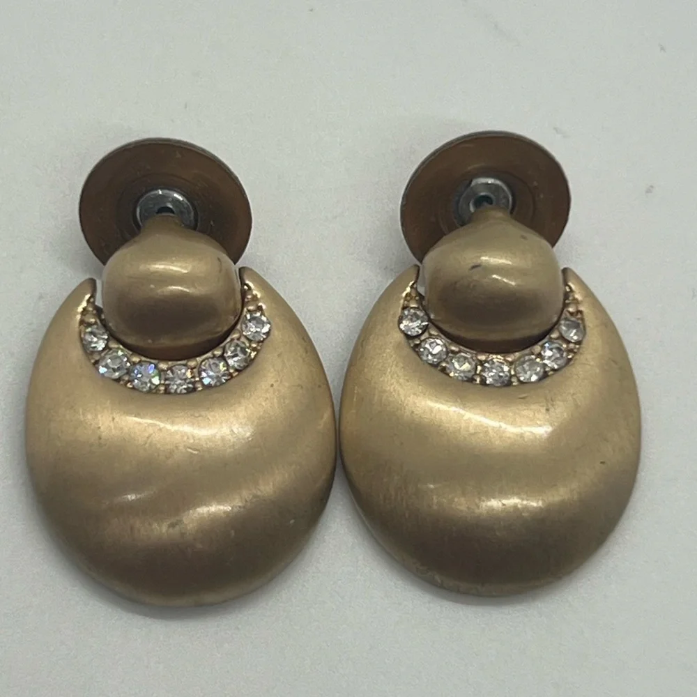 Vintage Monet‎ Gold Tone and Rhinestone Pierced Dangle Earrings
